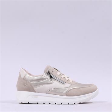 Remonte Low Wedge Laced Side Zip Shoe - Beige Combi